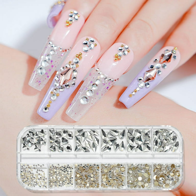 Bcloud 12Grids/Box Nail Art Rhinestone Flat Back Non-Drop Lightweight Mixed  Colorful AB Nail Art Glitter Decorations for Manicure 