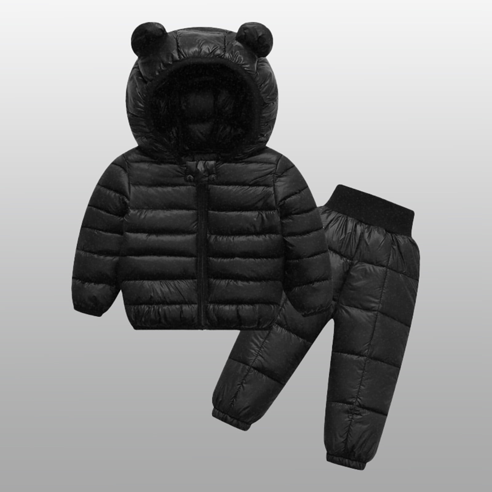 RMGVDSD Baby Boys Girls Two Piece Snowsuit Toddler Infant Winter Coats And Matching Pants Suit Lightweight Hooded Puffer Jacket Clothing Set Outerwear Black 18-24 Months
