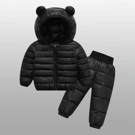 JIAYUE Fall Winter Sets Boys Girls Outfits Solid Color Long Sleeve Hooded Zipper Quilted Lightweight Suit For Kids Base Layer