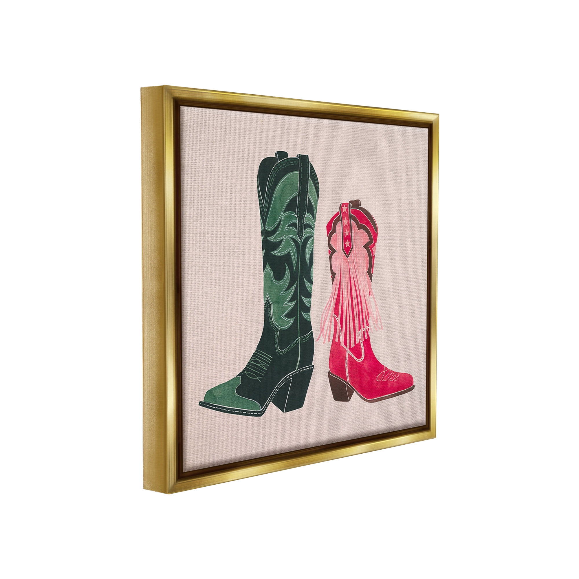 Stupell Industries Cowboy & Cowgirl Boots Beauty & Fashion Painting Gold Floater Framed Canvas Art Print Wall Art, 18 x 18