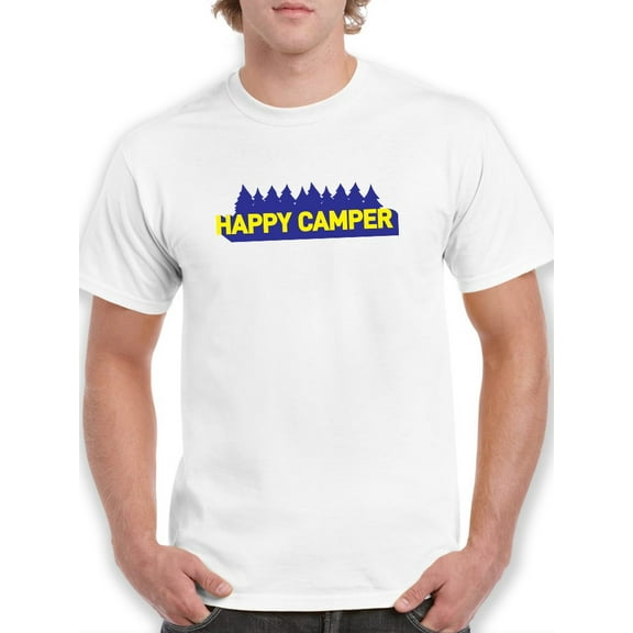 Happy Camper Yellow Lettered T-Shirt Men -GoatDeals Designs, Male Large