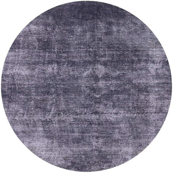 Ahgly Company Indoor Round Mid-Century Modern Purple Navy Blue Oriental Area Rugs, 7' Round