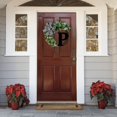 thumbnail image 2 of Clearance! Monogram Initial Letter Wreaths For Front Door With Striped Linen Bow & Grapevine Base Farmhouse Rustic Door Decor Spring Summer Green Wreath, 2 of 6