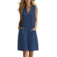 thumbnail image 2 of Binmer Women's Sleeveless V Neck Button Knee Length Romper with Pocket,Casual Summer Jumpsuit Navy,Women's Plus L, 2 of 8