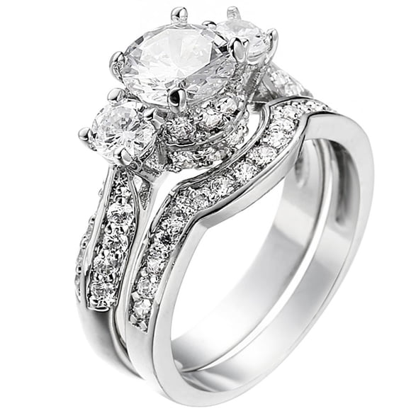 XAHH Wedding Band Engagement Ring Set for Women White Gold 2.5Ct Round White AAA Cz Size 5-11 Size 10