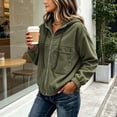 thumbnail image 5 of Tqcoqu Corduroy Zip Up Hoodie Jacket for Women,Drawstring Hood Long Sleeve Loose Casual Outerwear Tops with Patch Pocket For Fall Winter,Army Green Women's S-XXXL, 5 of 10