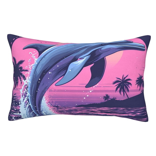 Fotbe Hawaiian Beach Dolphin Funda de Almohada Decorativa Estilo Occidental, Lujo en Algodón, Fundas para Almohadas King, Cojín Estampado para Decoración del Hogar-16"x24"