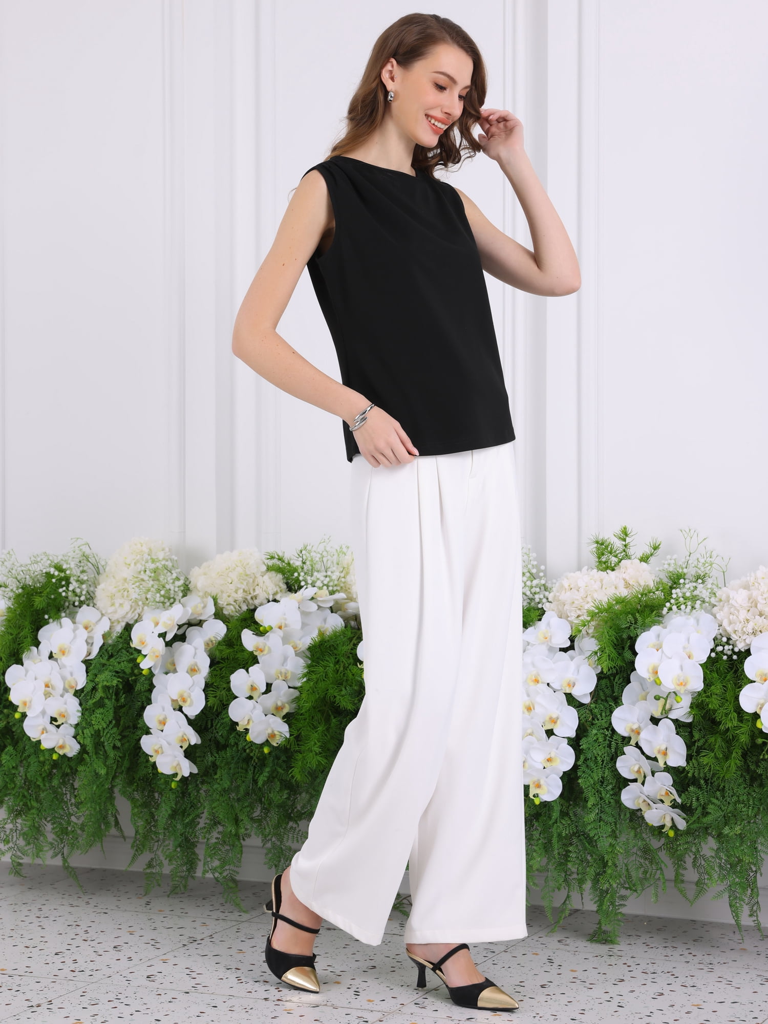 DARING DIVA Women's Sleeveless Summer Casual Pleated Tank Top S Black