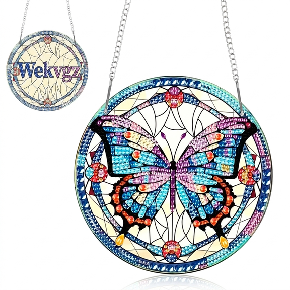 Butterfly Suncatcher Diamond Art Kit, 5.8" Acrylic Window Hanging Decor Painting with Special Shape Crystal Dots