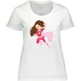 thumbnail image 3 of Inktastic Superhero Girl, Cute Girl, Brown Hair, Pink Cape Women's Plus Size T-Shirt, 3 of 5