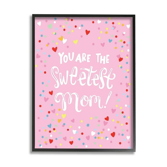 Stupell Industries The Sweetest Mom Pink Hearts Holiday Painting Black Framed Art Print Wall Art