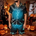 thumbnail image 5 of Leidass Mens Satin Pajama Set Halloween Print Short Sleeve Button Down Sleepwear Set with Shorts Pockets Loose Fit Loungewear Blue S, 5 of 6