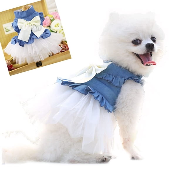 ANIAC Gray Dog Dress for Small Dogs Female,Bow Knot Girl Puppy Clothes with Detachable Pearl Necklace, Elegant Cat Dress, Formal Pet Pary Outfit for Wedding Birthday Valentines (Gray, Large)