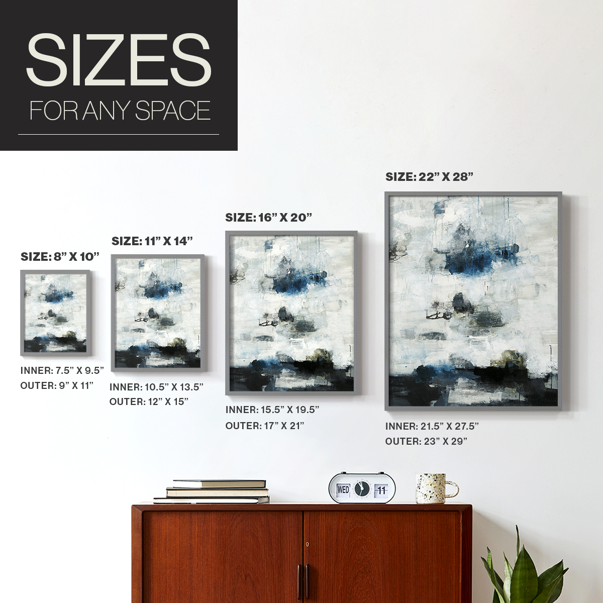 Black & Blue Framed Print in Gray Solid Wood Framed Print No Nail Hanging