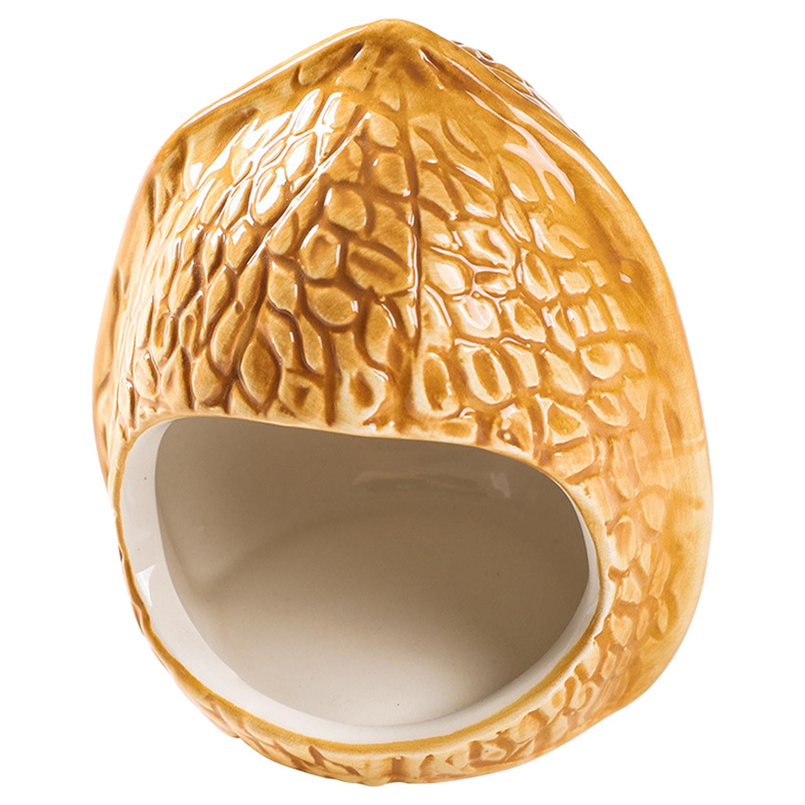 Tnarru Hamster Hideout, Ceramic Pet House, Adorable Shape Hamster House Cave Cage Critter Bath House for Chinchilla Hamster - Walnut