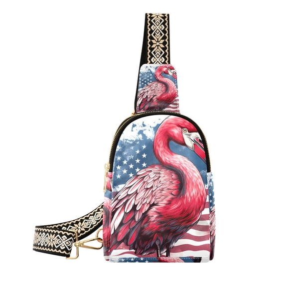 Flamingo American Flag Crossbody Bags Backpack Chest Bag Shoulder Bag Waist Bag for Outdoor Travel Hiking Fitness Cycling