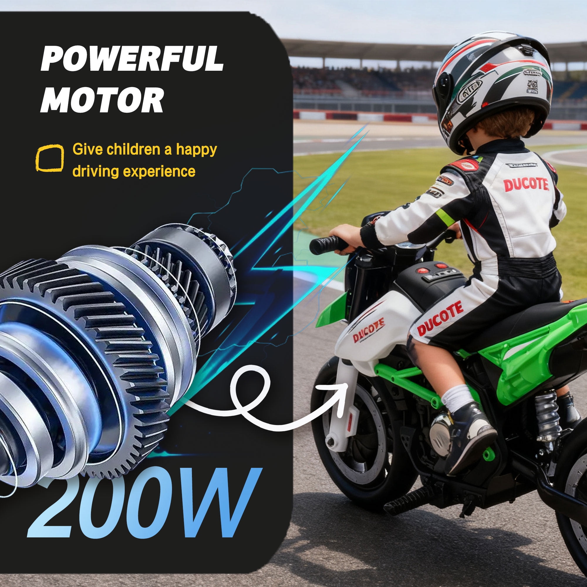 Xuanlur 24V 9AH Electric Motorbike, 9 mph & 110lb Max, 200W Ride on Motorcycle for Big Kids w/EVA Tires, LED Lights & Power Display, 2 Speed, Bluetooth, Music, Electric Motorcycle for Ages 6+, Green