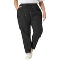 thumbnail image 1 of GRACE & GRANDEUR Women's Plus Size Pants Straight Leg Drawstring Elastic Work Trousers 2X Black, 1 of 6