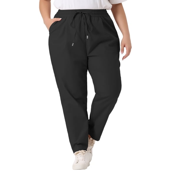 Pantalones de trabajo de pierna recta con cordón elástico para mujeres de tallas grandes GRACE & GRANDEUR 2X negros