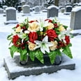 thumbnail image 4 of Artificial Satin Saddle Flower, 24-inch Silk Floral Arrangement for Memorial Day Cemetery Tombstone Decoration, 4 of 6