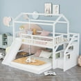thumbnail image 3 of [US IN STOCK] Twin over Full House Bunk Bed with Convertible Slide and Storage Staircase,Full-Length Guardrail,White, 3 of 9