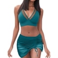 thumbnail image 6 of Women's Bikini Set Mesh Tie Back Two Piece Fashion Sexy Swimsuit with Removable Bra Pads No Underwire for Beach Vacation,Dark Green,XL, 6 of 6