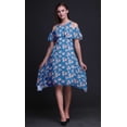 thumbnail image 2 of Bimba Floral Print Cold Shoulder Women Swing Tunic Flutter Sleeve Midi Dress-Large, 2 of 6