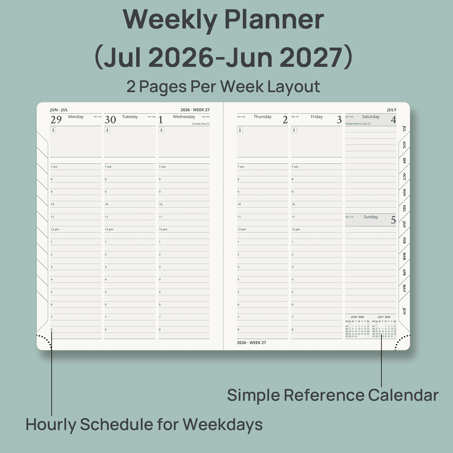 POPRUN Academic Planner 2026-2027, 6.5"x 8.5", (Jul.26-Jun.27) Weekly Monthly Appointment Book with Hourly Time Slots, Hardcover Spiral Bound, 100GSM Thick Paper - Black
