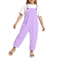 thumbnail image 3 of CUZIBR Girls Toddler Suspenders Pants Adjustable Strap Front Pockets Solid Color Cute Wide Leg Trousers Fashionable Cozy Overall Spring Summer Stylish Dailywear,Purple,14-15 Years, 3 of 4