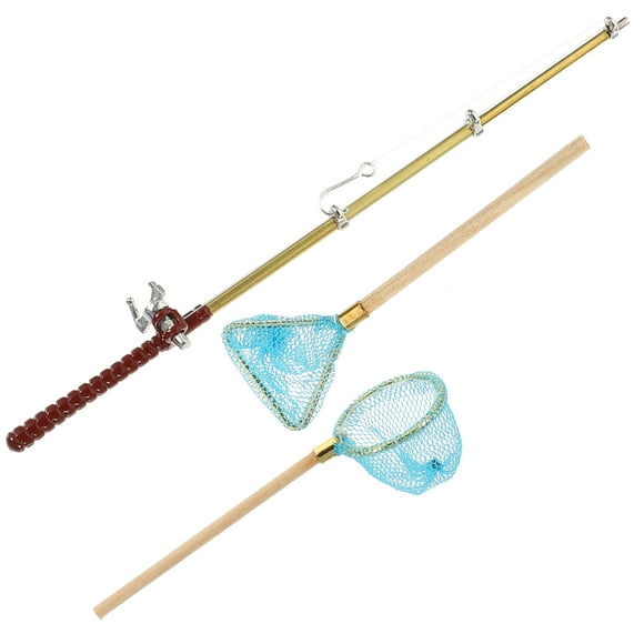 BRIGHTFUFU Realistic Design Miniature Fishing Poles Sky Blue 1 Set (3 Pieces) for Miniature Collectors