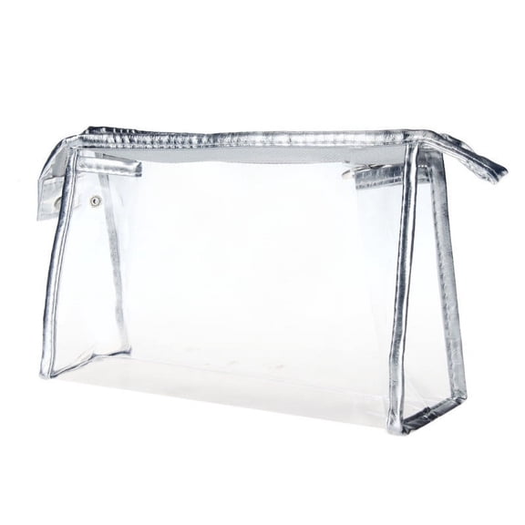 Clear Silver Makeup Cosmetic Bag 1PC Transparent Storage Organizer for Travel Toiletries Accessories