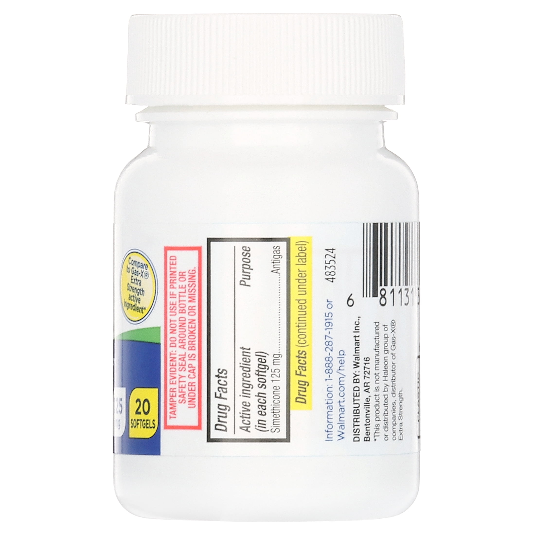 Equate Extra Strength Gas Relief Simethicone 125 mg Softgels, 20 Count, Compare to Gas-X® Extra Strength Active Ingredient