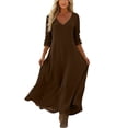 thumbnail image 5 of Ayolanni Womens V Neck 3/4 Sleeve Solid Color Maxi Shift Dress for Daily Soft Breathable Fabric Brown Elegant Dress,2XL, 5 of 7