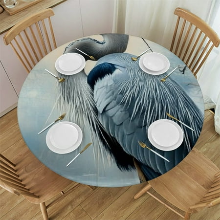 

Patifu Blue Heron Nature Round Tablecloth Stain-Resistant Washable Indoor Outdoor Restaurant Wedding Party Full Width Single-Sided Printing Waterproof Home Decor 31 -35
