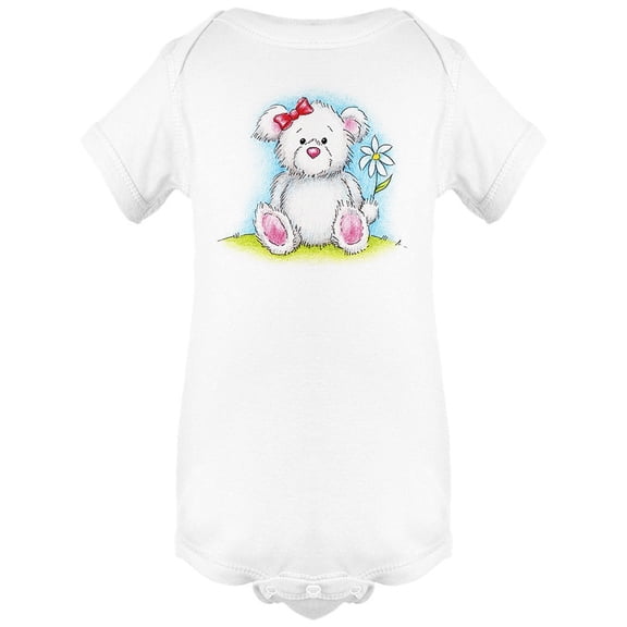 White Teddy Bear With Daisy Bodysuit Infant -Image by Shutterstock,  6 Months