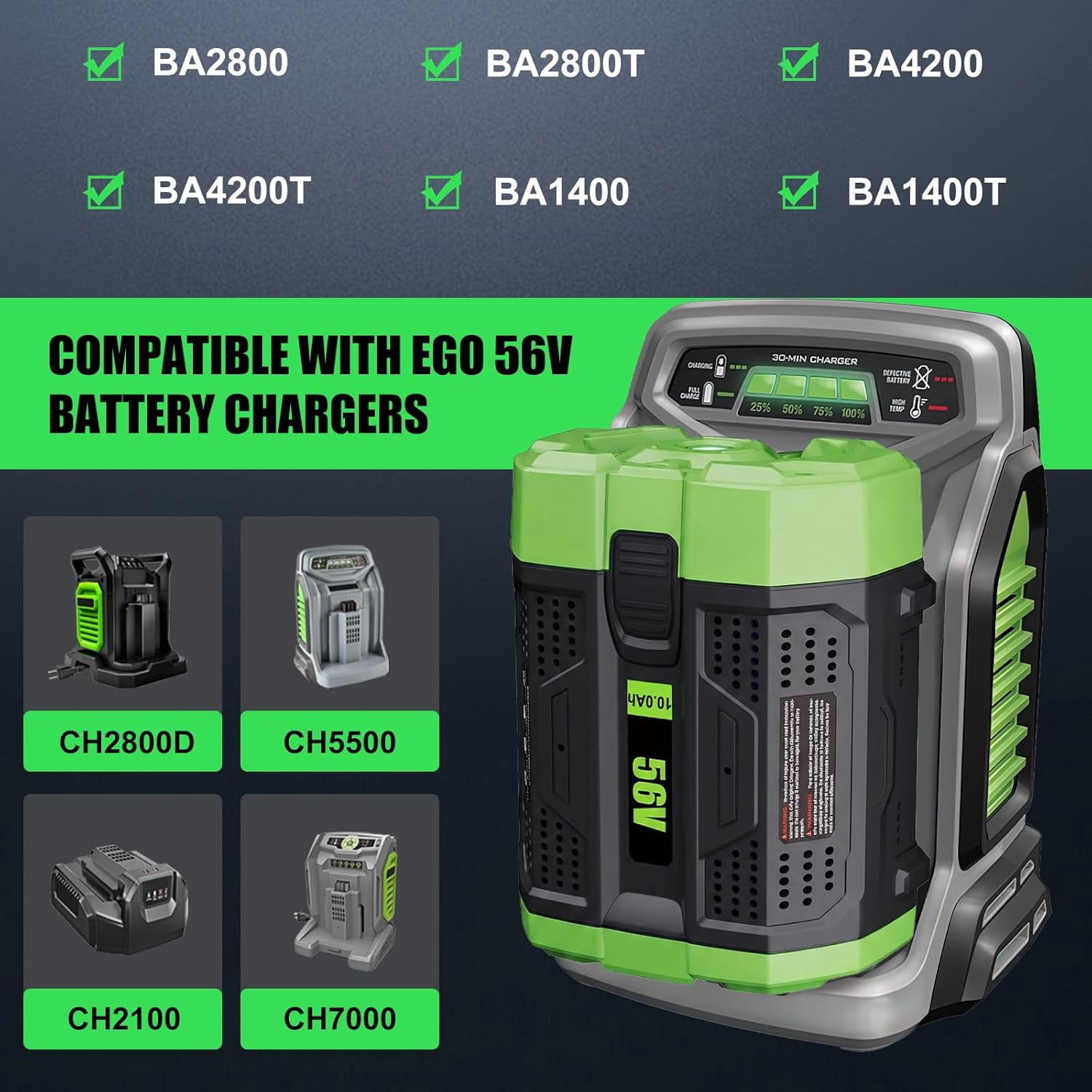 56V 10Ah Li-ion Battery Replacement for EGO Battery 10.0Ah BA2800T Compatible with EGO 56 Volt Cordless Tools