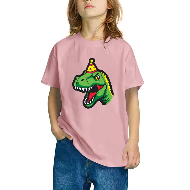 RXIRUCGD T-shirt en Coton pour Enfants Garçons Filles Mode Mignon Col Rond Imprimé Tee Manches Courtes (Rose, Taille : 5 Ans)