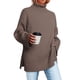 thumbnail image 1 of Suéter de punto de canalé con cuello alto y manga larga dividido de gran tamaño con cuello alto para mujer de otoño e invierno, 1 of 6