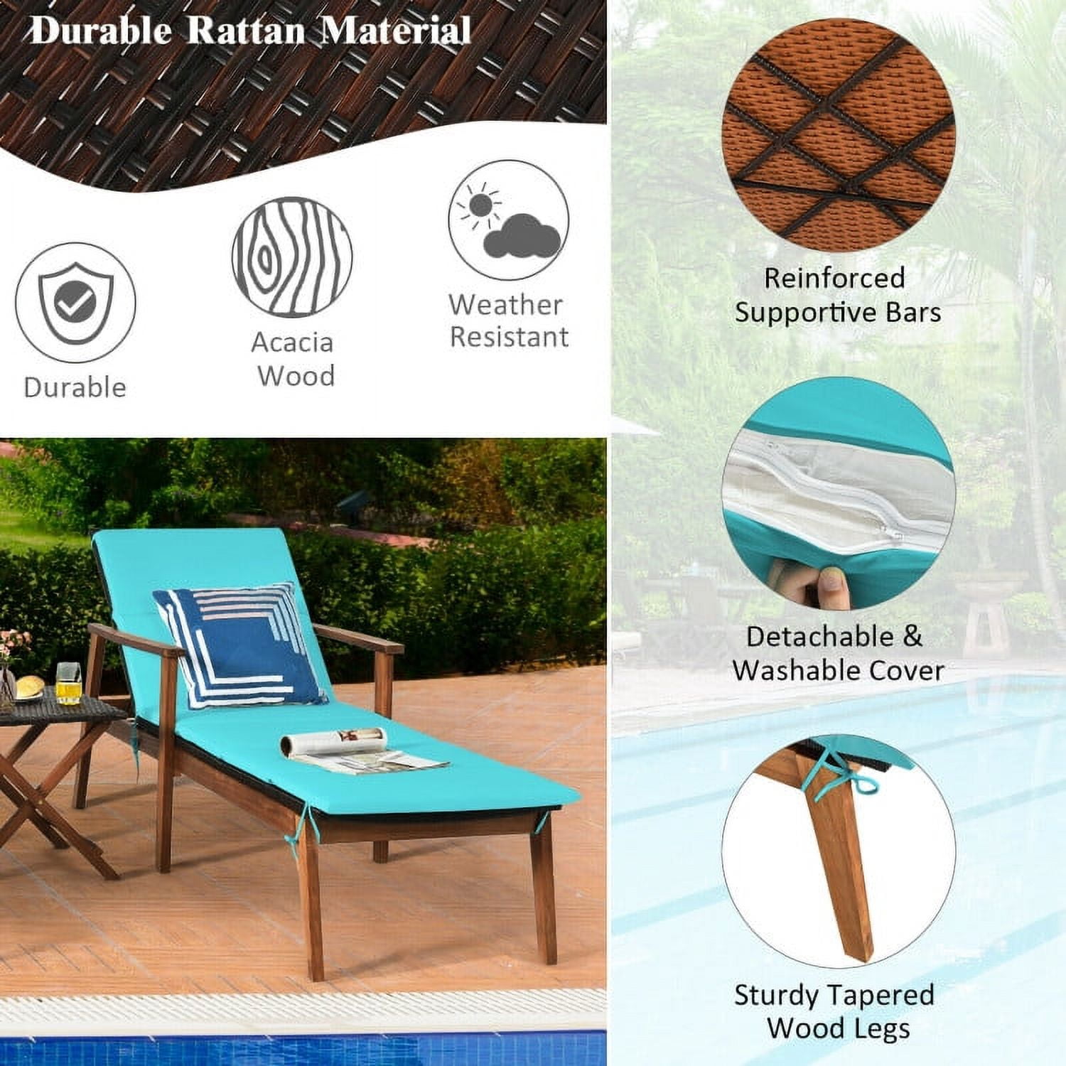 Aimee Lii 3 Pieces Portable Patio Cushioned Rattan Lounge Chair Set with Folding Table, Outdoor Patio Furniture Set, Turquoise Aimee Lii 3 Pieces Portable Patio Cushioned Rattan Lounge Chair Set with Folding Table, Outdoor Patio Furniture Set, Turquoise