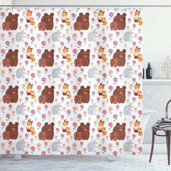 Ambesonne Animal Shower Curtain, Mothers Day and Mom, 69"Wx84"L, Multicolor