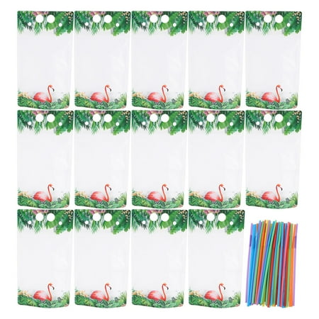 

25 Pcs Flamingo Design Drink Bags Transparent Beverage Storage Pouches