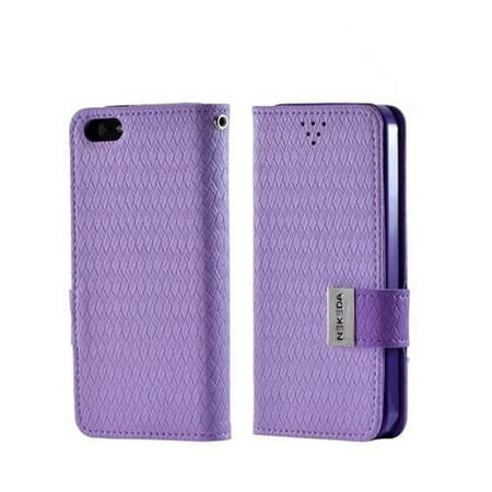 Apple iPhone SE / 5 / 5S Wallet Case, [Purple] Milky Series Kickstand Feature Luxury Faux Saffiano Leather Front Flip Cover with Built-in Card Slots, Magnetic