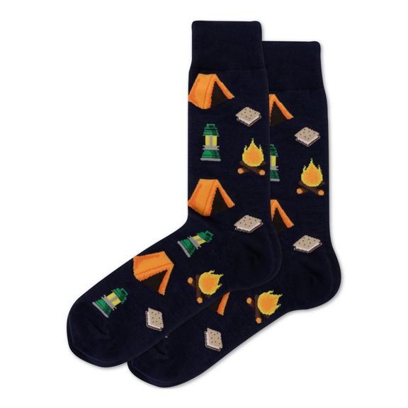 HOTSOX Mens Navy Novelty Print Camping Motif Crew Socks 6-12.5