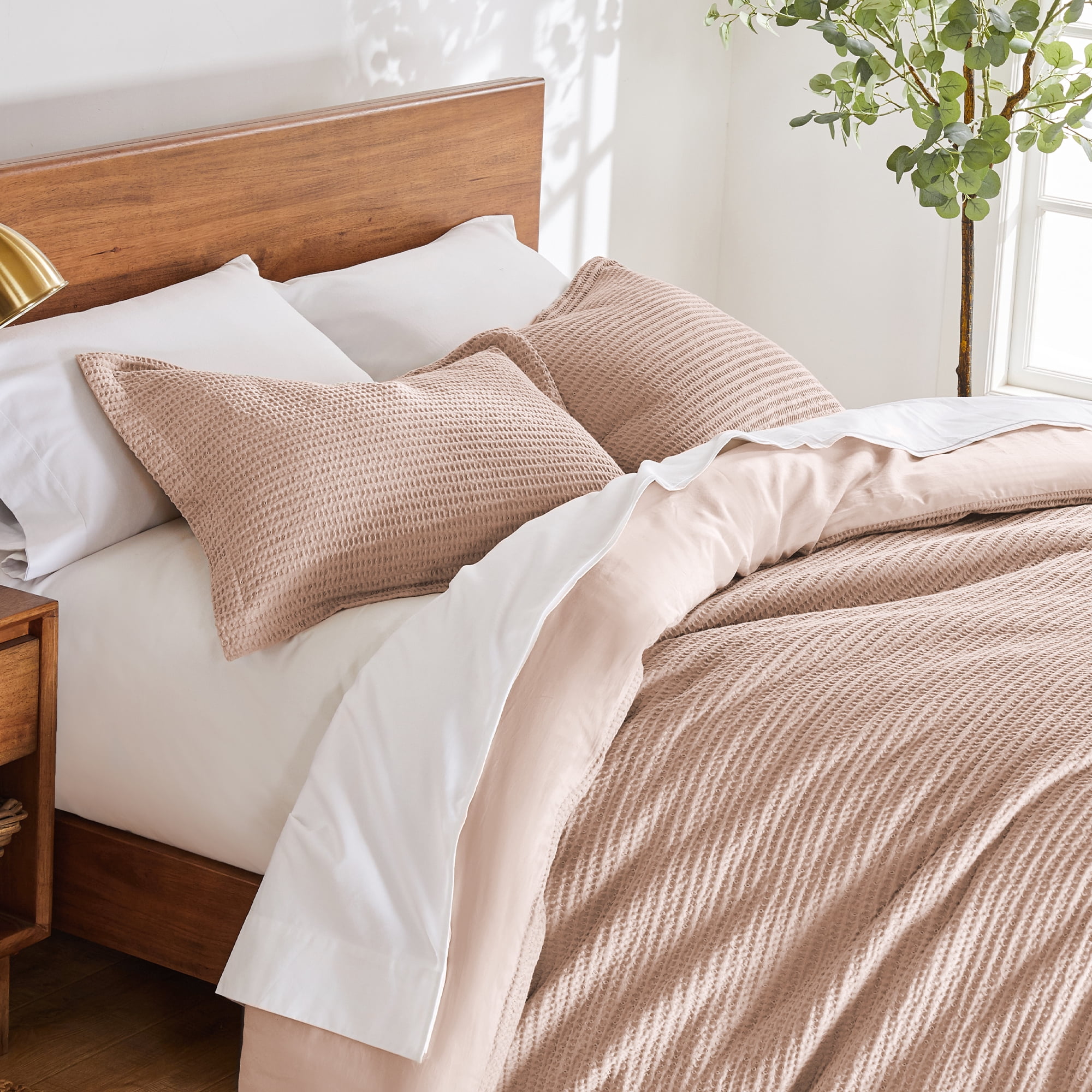 Levtex Home - Cloud Waffle Comforter Set - Twin Comforter + One Standard Pillow Case - Waffle Weave - Blush - Comforter (68 x 88in.) and Pillow Case (26 x 20in.) - Cotton