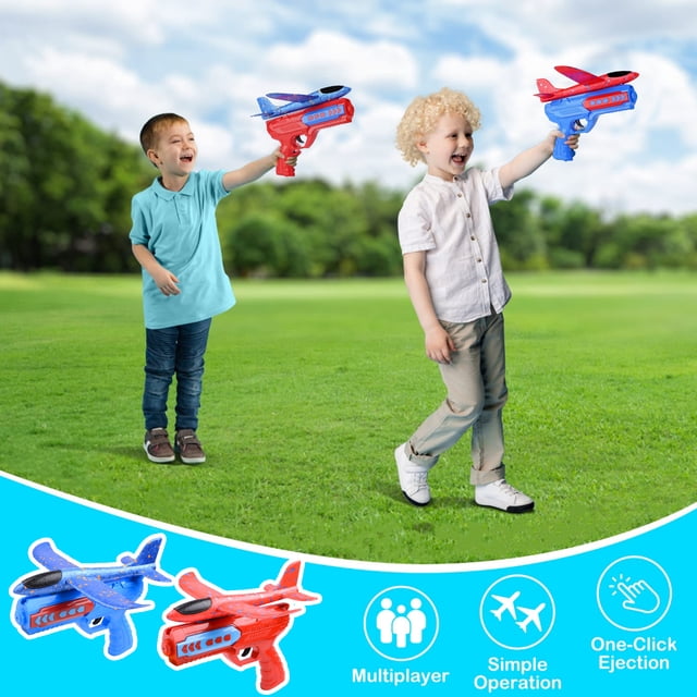 Foam Airplane Toy with Launcher 2 Flight Modes No Batteries Required Fun Long Distance Easy Assembly Kids Outdoor Catapult Plane Flying Toy Birthday Gift