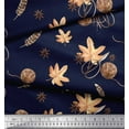 thumbnail image 2 of Soimoi Blue Silk Fabric Scissor & Autumn Leaves Decor Fabric Printed BTY 42 Inch Wide, 2 of 3