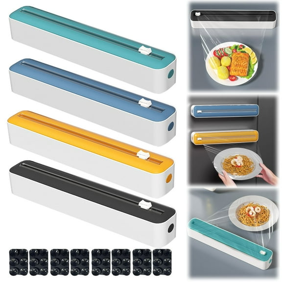 Basdi Cling Film Dispenser - Wall Mounted Kitchen Organizer with Built-In Cutter for Plastic Wrap, Aluminum Foil, Parchment Paper | Easy Load, Space-Saving, Durable Construction, Plastic Wrap Cutter