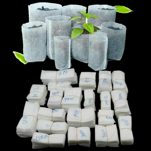 Ludlz 100Pcs/Set Biodegradable Non-Woven Nursery Bags Plant Grow Bags Fabric Seedling Pots Plants Pouch Home Garden Supply Degradable Plant Nursery Bags Pot Growing Container Garden Tool