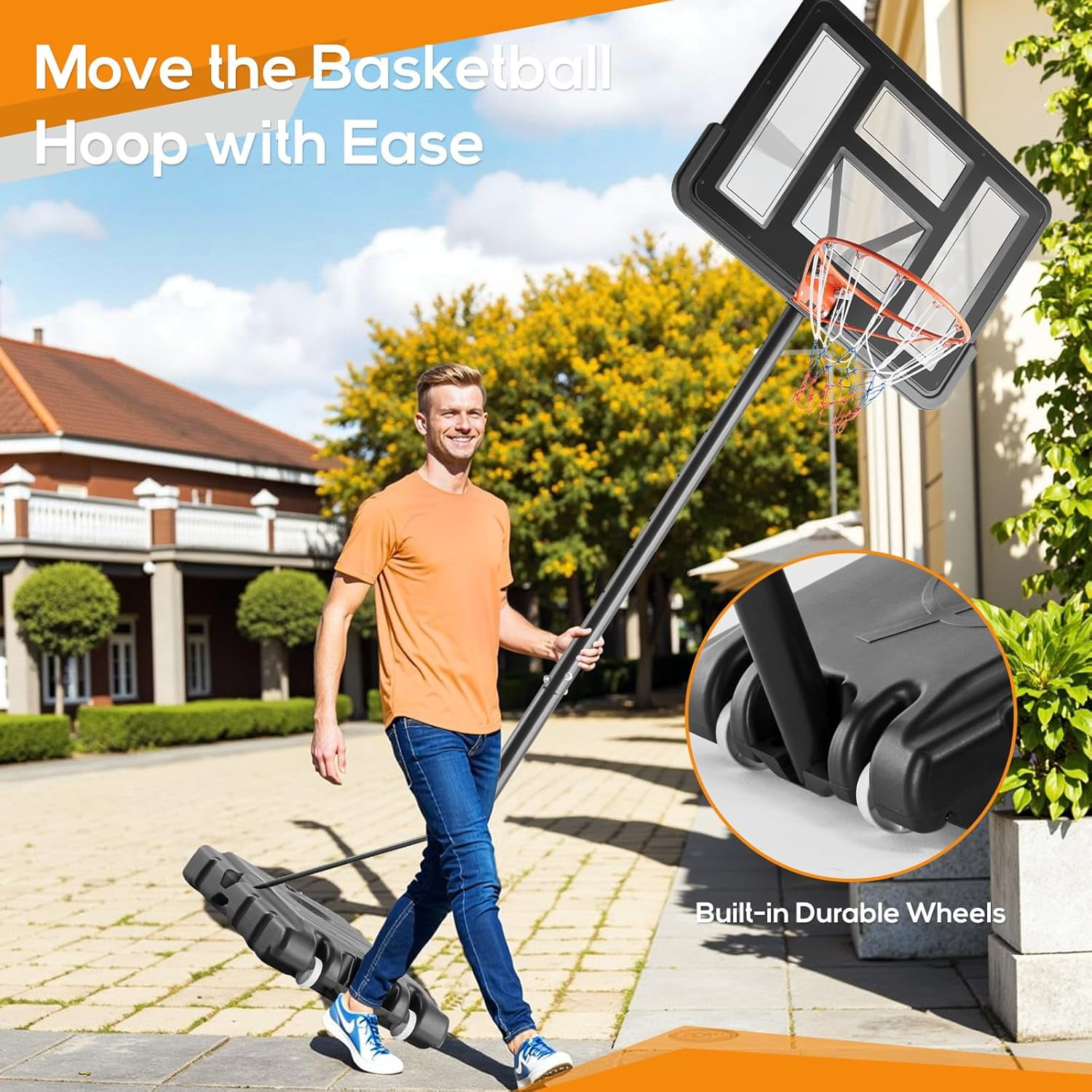 Beddle Portable Adjustable Basketball Hoop, 4.9-10ft Height for Outdoor Use – Ideal for Kids, Teens, and Adults