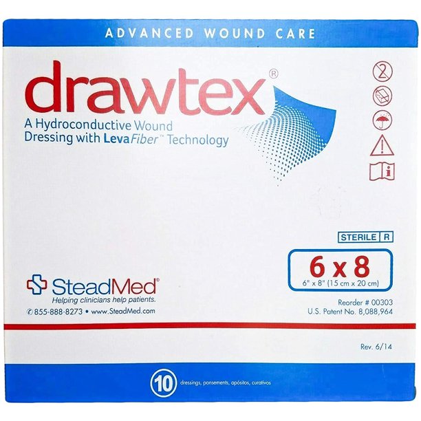 Drawtex Hydroconductive Wound Dressing with Levafiber, 6" x 8" (15cm x